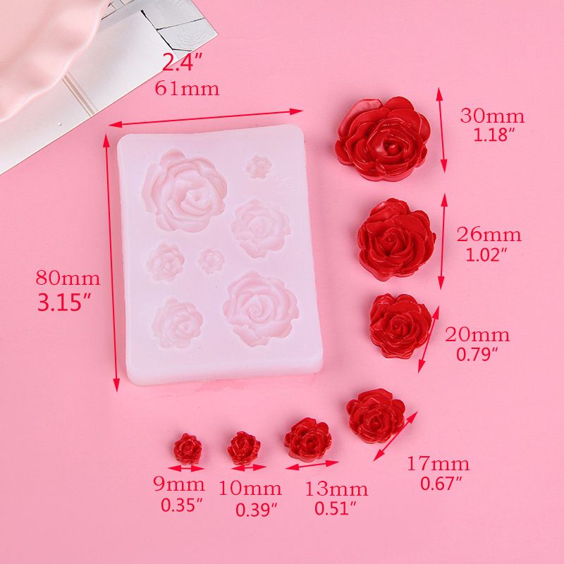 Khuôn silicone hình hoa hông 7 kích cỡ để làm trang sức