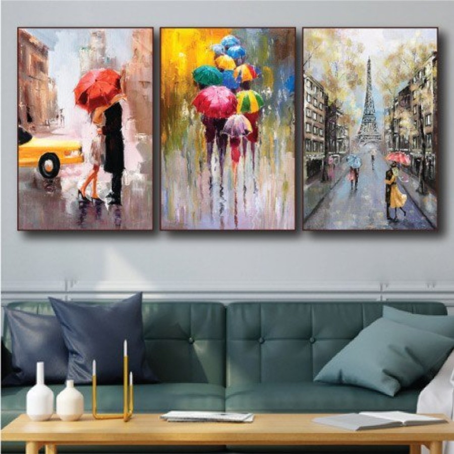 Bộ 3 tranh canvas treo tường Lala đa dạng chủ trang trí phòng ngủ kèm đinh đa năng 3 chân không cần khoan tường