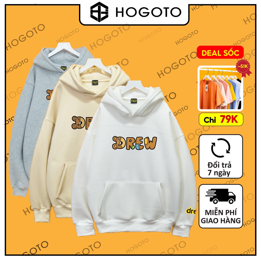 Áo Nỉ HOODIE DREW CHỮ GẤU Hogoto shop , áo nỉ bông hoodie unisex nam nữ