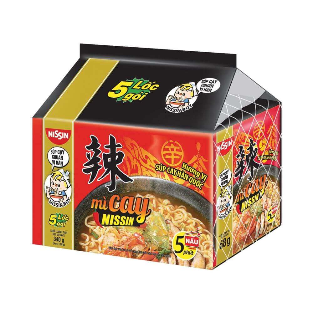 Lốc 5 Mì Xào Nissin Hương Vị Gà Cay Trứng Muối / Phô Mai / Hàn Quốc 60g*5 gói