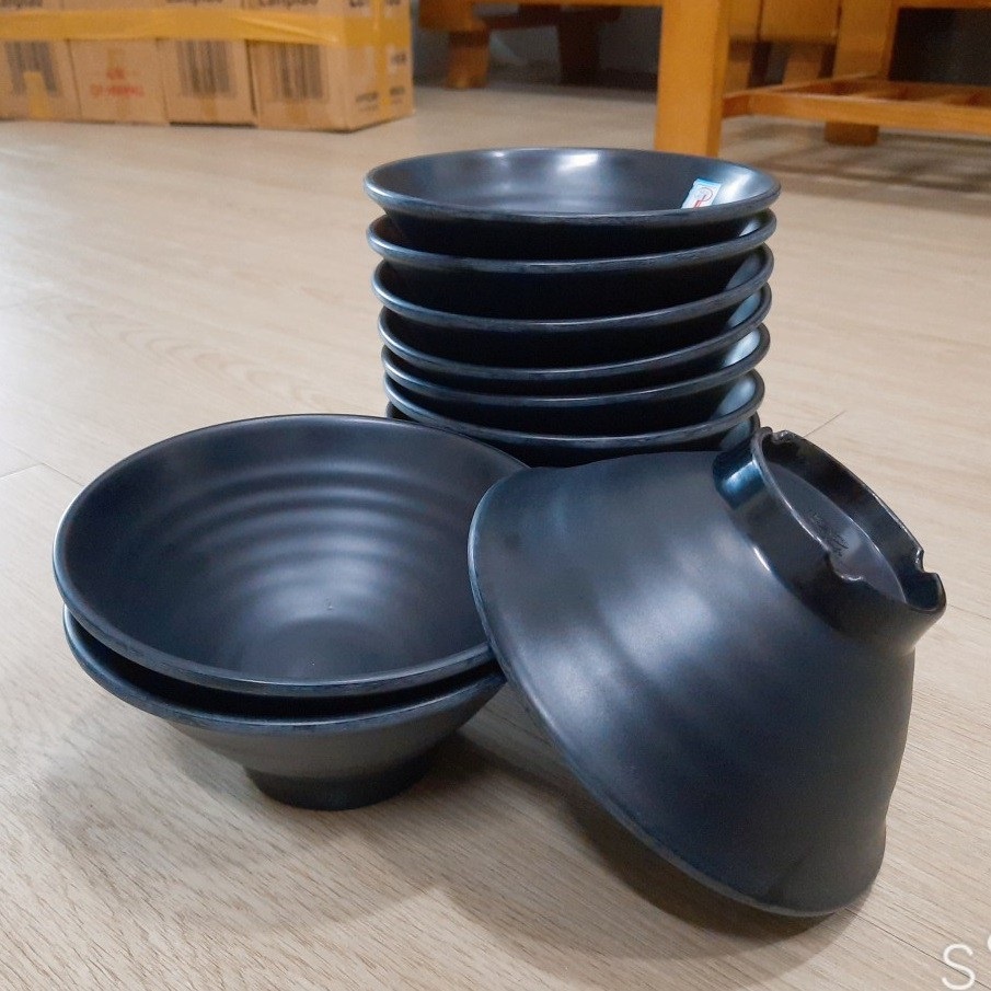 Tô Nhựa Melamine Đựng Bún Phở, mỳ cay Đen Nhám hàng cao cấp
