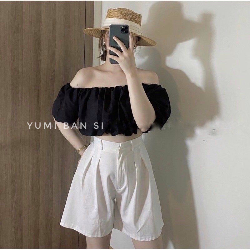 Áo Croptop Tay Bí Trễ Vai 2 lớp siêu xinh xắn YUMI BÁN SỈ
