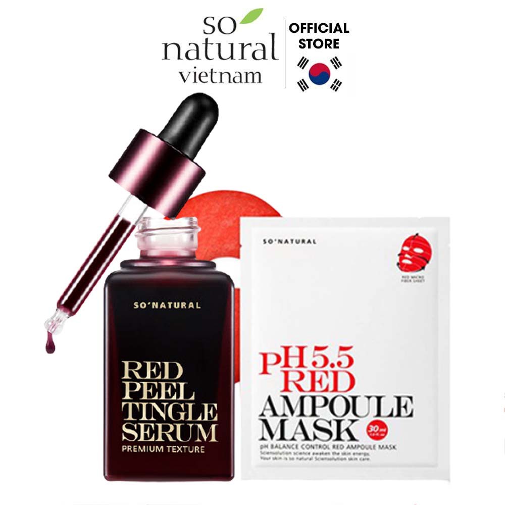 Bộ Serum Trị Mụn Dưỡng Da Cấp Ẩm Cho Mặt Red Peel Tingle Serum Premium 20ml Red Mask PH.5.5 30ml So Natural