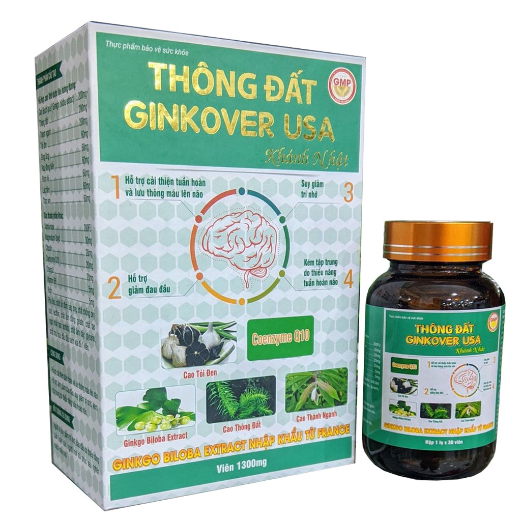 Thông Đất Ginkover USA, hỗ trợ làm giảm đau đầu, suy giảm trí nhớ (hộp 30 viên)