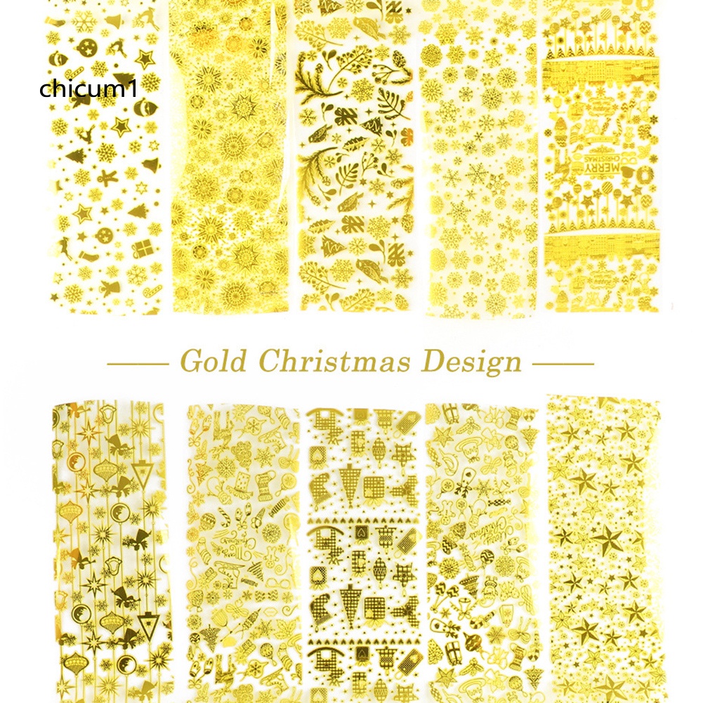 (Hàng Mới Về) Set 10 Miếng Dán Trang Trí Móng Tay Họa Tiết Bông Tuyết Giáng Sinh