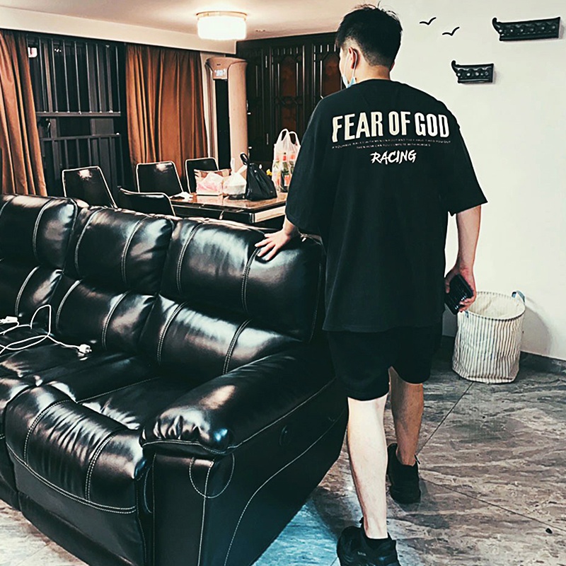 Áo Thun Tay Ngắn Cổ Tròn In Chữ FEAR OF GOD Phong Cách Đường Phố Cho Cặp Đôi