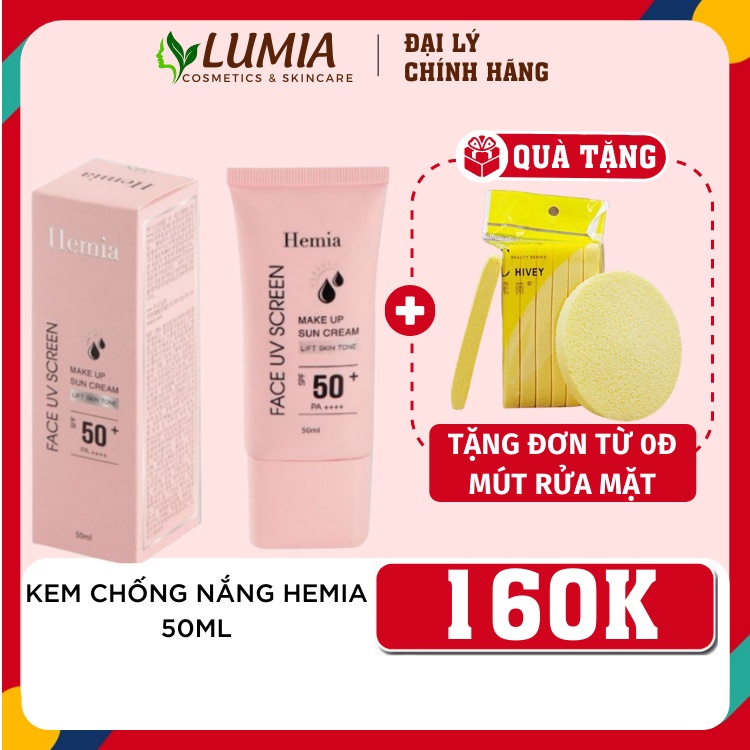 Kem chống nắng mặt face HEMIA hàn quốc SPF50+ kiềm dầu,nâng tone làm da sáng đều màu