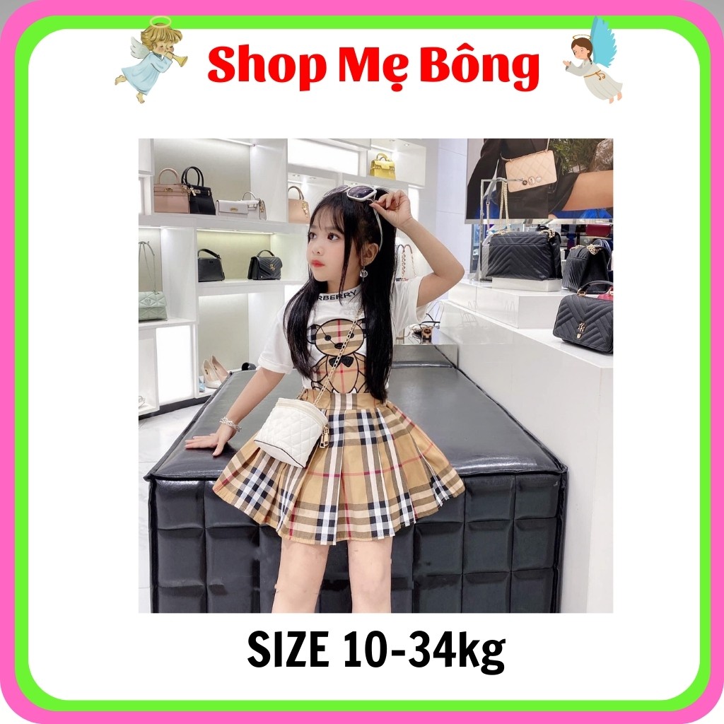 Bộ Áo Thêu Chân Váy Kẻ Bé Gái BG2106 – Shop Mẹ Bông 92