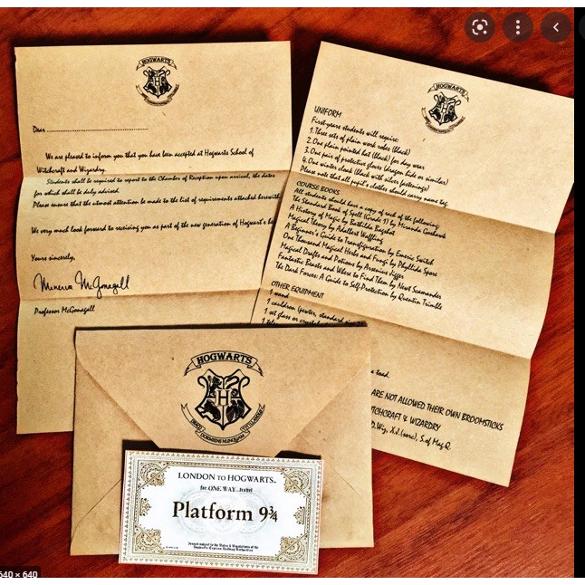 Combo thư nhập học và vé tàu Hogwarts