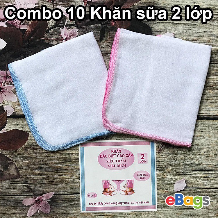 Combo 10 Khăn Sữa Sơ Sinh 2 Lớp Hang Việt Nam 100% Cotton KIBA02