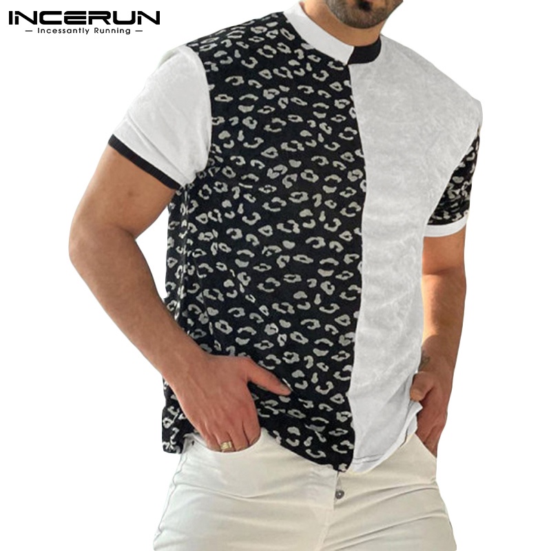 Áo thun INCERUN ngắn tay họa tiết da báo cho nam