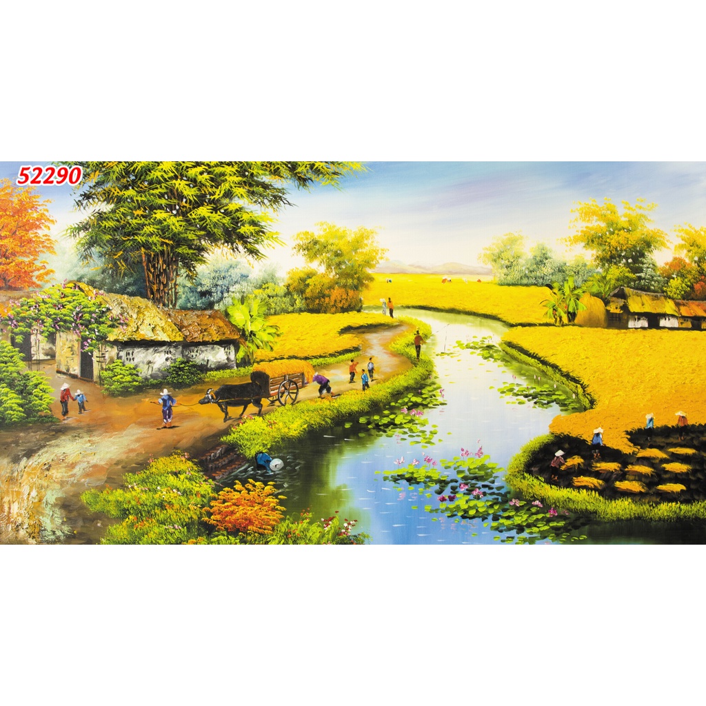 Tranh Làng Quê Việt Nam Thời Xa Xưa nhiều kích thước, làm theo yêu cầu, không giời hạn kích thước