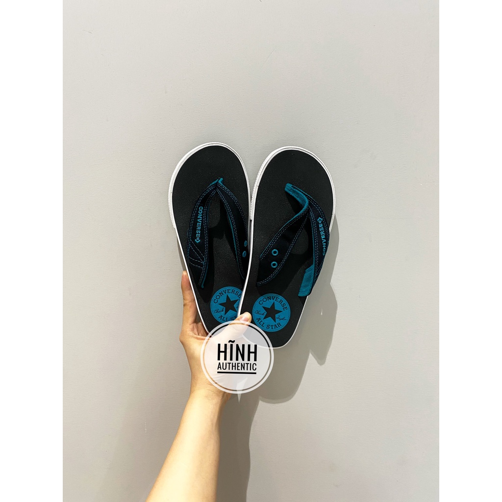 Dép Converse đen quai đen logo xanh ngọc chính hãng
