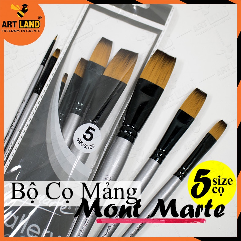 Bộ Cọ Mảng Mont Marte 5pcs - Cọ vẽ tranh màu nước, màu acrylic - Set 5 cây xịn xò