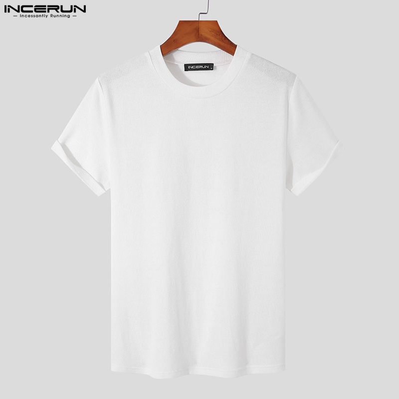 Áo thun tay ngắn cổ tròn INCERUN 4 màu thiết kế đơn giản cho nam