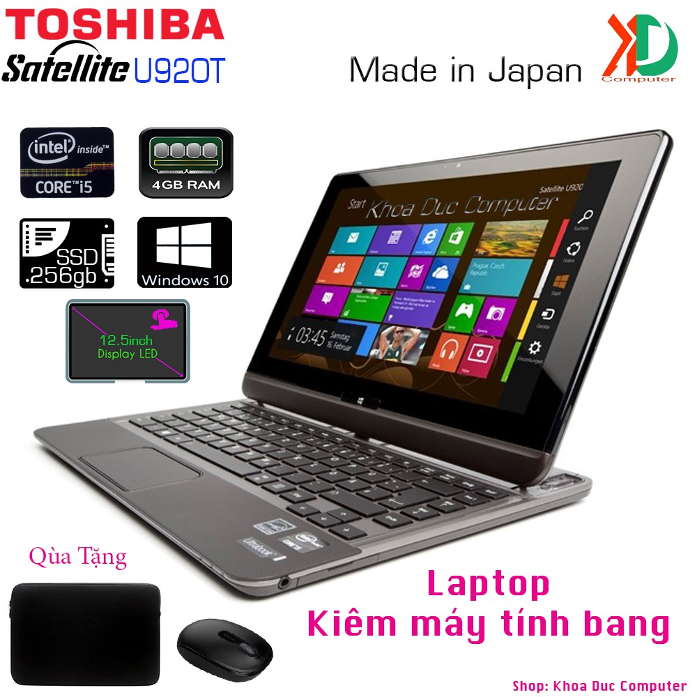 Laptop 2 trong 1 cảm ứng Toshiba Satellite U920T Core i5-3317U, 4gb ram, 128gb SSD, 12.5inch bàn phím trượt