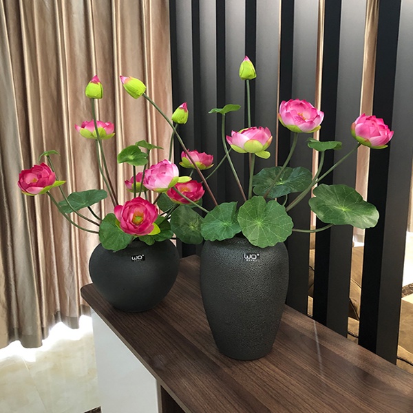 Hoa Giả- Cành Hoa Sen Lụa Cao Cấp 3 Bông 1 Nụ Kèm Lá 90cm Trang Trí Decor Siêu Xinh