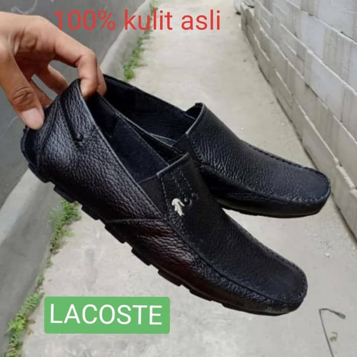 Giày Lười Nam Bằng Da Thật Lacoste Màu Đen 39