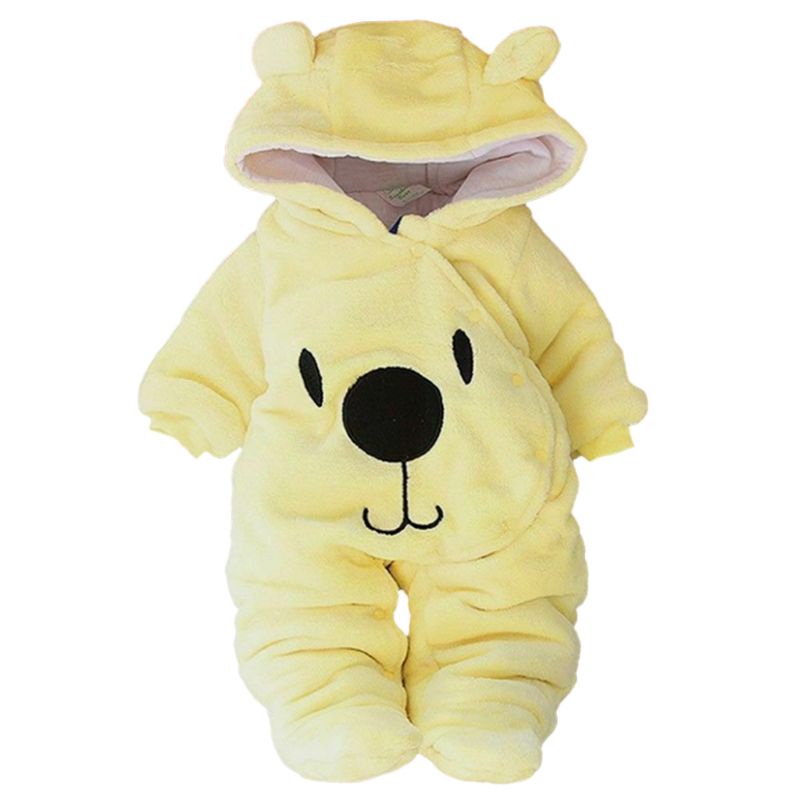 Bộ Áo Liền Quần Vải Nhung In Hình Gấu Giữ Ấm Mùa Đông Dành Cho Bé Trai Gái