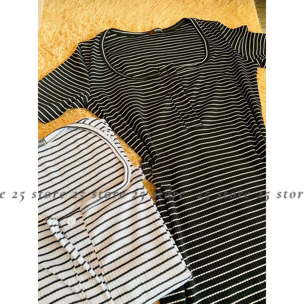 Đầm body dáng dài maxi nữ sọc vằn có cúc chất thun gân dày mịn - 25 STORE