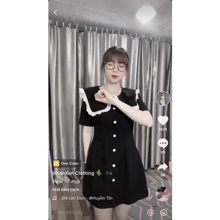 SẴN🖤Đầm ulzzang cổ sen Hàn Quốc tay phồng dáng xoè đính cúc ngọc/Váy tiểu thư tay phồng hở lưng chun eo cao cấp new