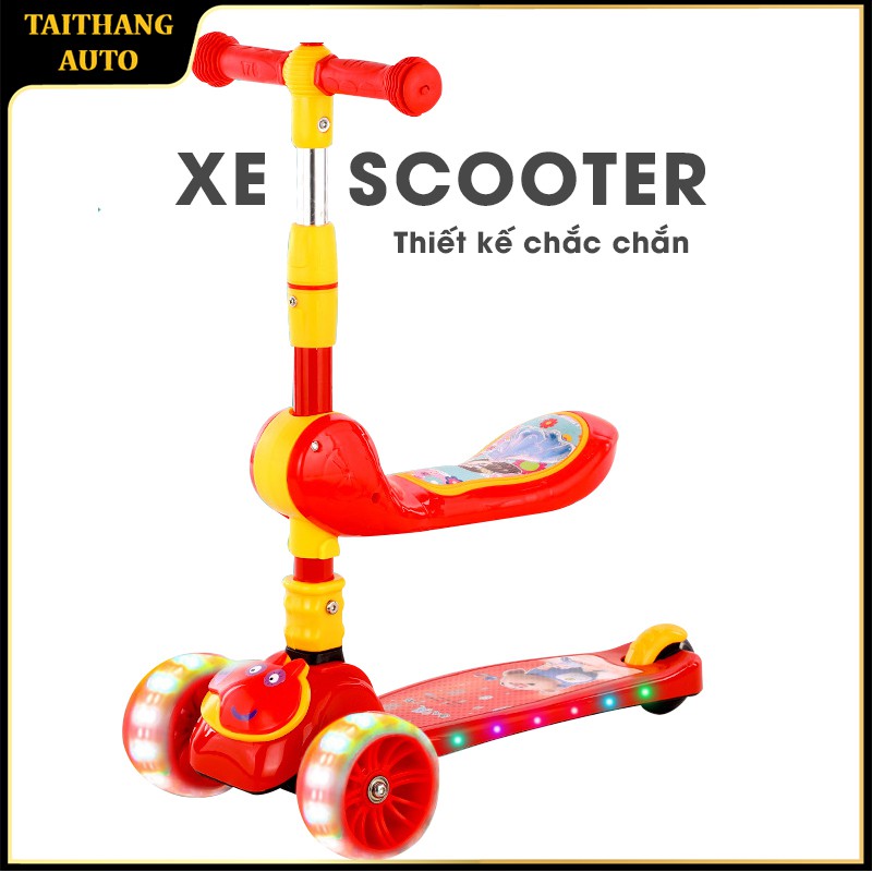 Xe trượt scooter 3 bánh cao cấp dành cho bé, phát nhạc, bánh xe phát sáng vĩnh cửu, rèn luyện vận động tăng chiều cao