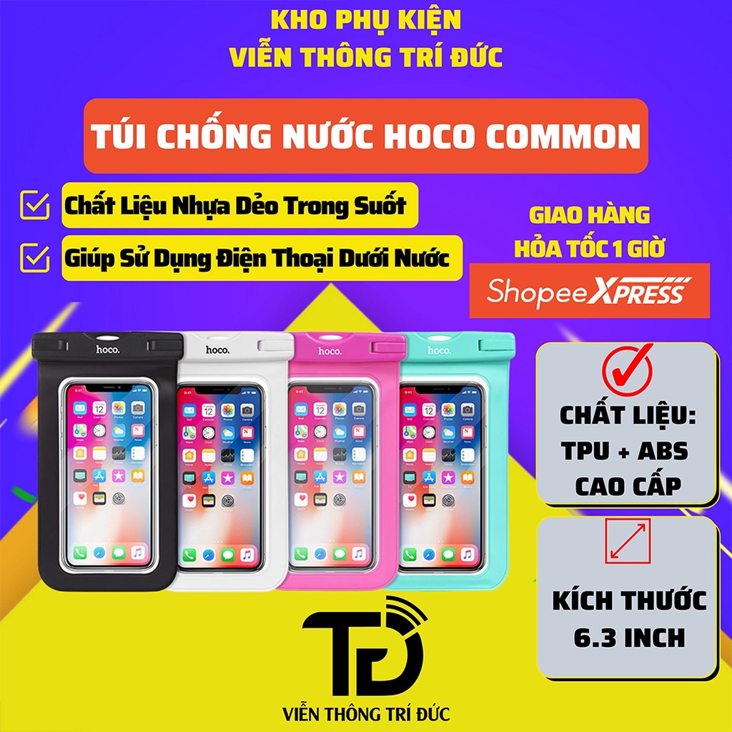 ☔️CAO CẤP☔️ Túi Chống Nước Cho Điện Thoại Chính Hãng Hoco COMMON Chất Liệu TPU+ABS Chuyên Dụng Đi Mưa-Đi Bơi Độ Sâu 20m