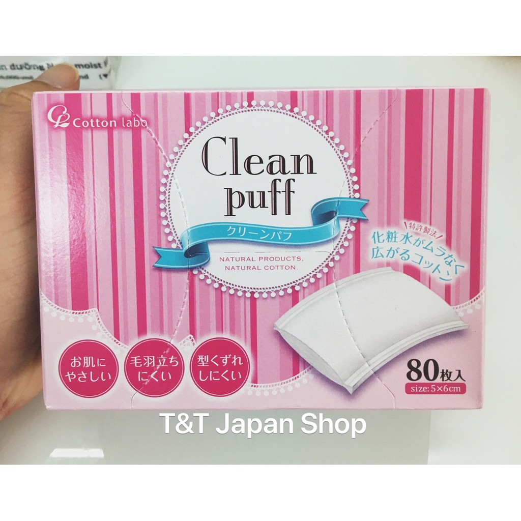 Bông tẩy trang Nhật Bản Clean puff hộp 80 miếng