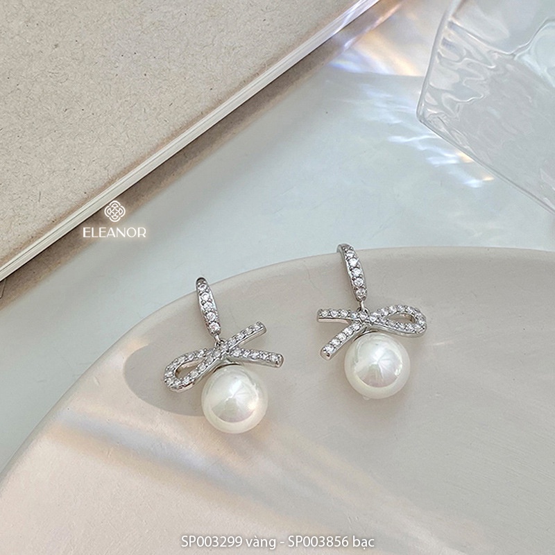 Bông tai cô dâu nữ đính đá hình nơ Eleanor Accessories ngọc trai nhân tạo nữ tính phụ kiện trang sức 3299