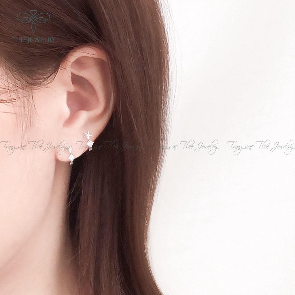 Khuyên tai nữ bạc TLEE tròn chốt bấm hình sao xinh xắn NCJ B0172
