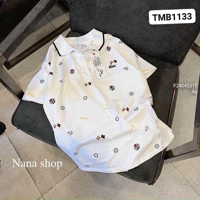 Áo thun cổ trụ phối họa tiết