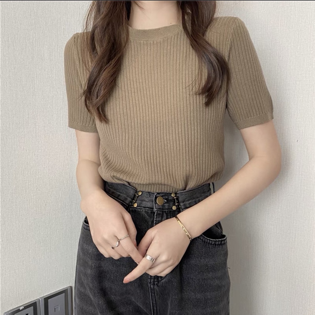 [Ảnh thật/Video] Áo len cộc tay trơn basic bảng màu pastel - Hàng QC | BigBuy360 - bigbuy360.vn