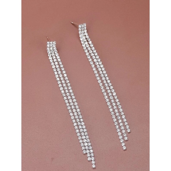 Hoa Tai Dáng Dài Đính Đá Phối Tua Rua Thời Trang Cho Nữ