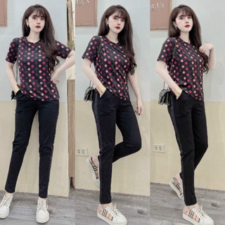 Bộ đồ nữ in họa tiết chấm bi màu siêu xinh