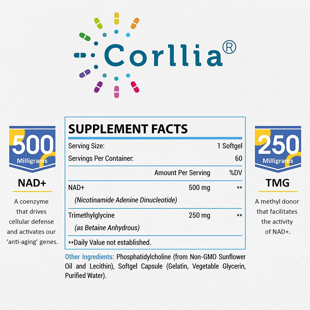Corllia Viên uống NMN Liposomal NAD+ 500mg Chống Lão Hóa, Sửa Chữa Tế Bào Dạng Active Nicotinamide Mononucleotide