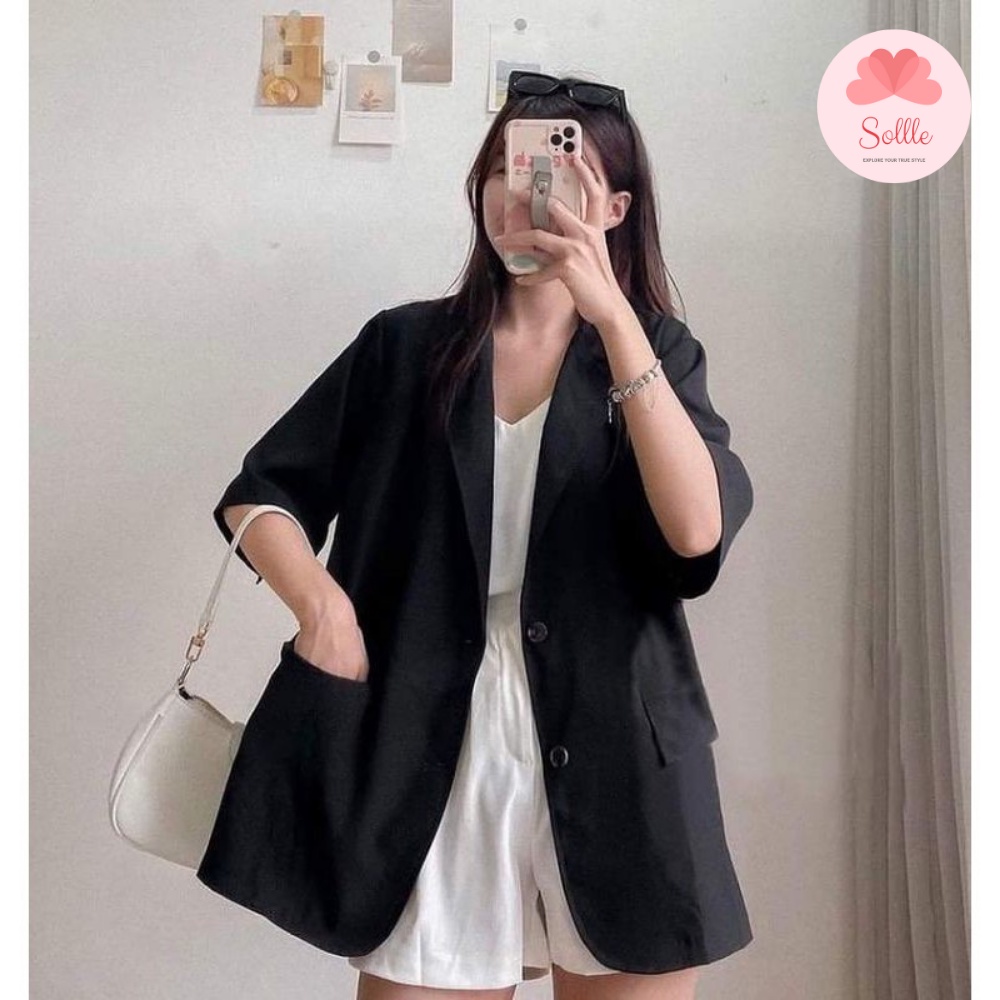 Áo khoác blazer ngắn tay 1 lớp áo vest cộc tay mùa hè form rộng chất mát nhiều màu Hàn Quốc Sollle | BigBuy360 - bigbuy360.vn
