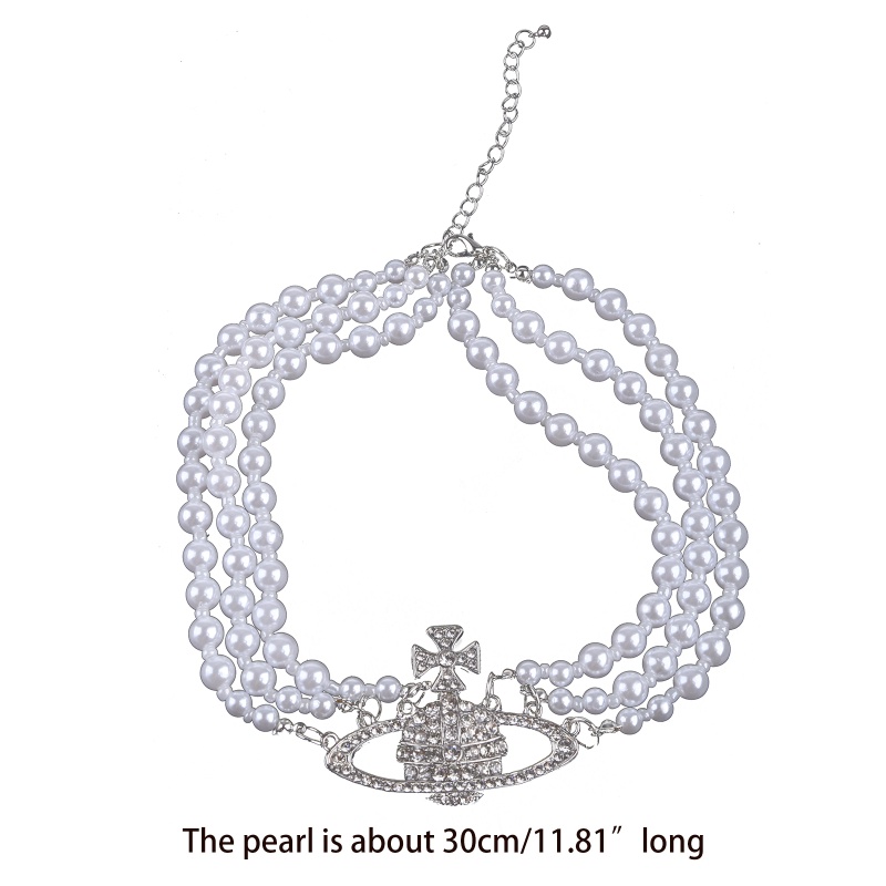 Vòng Cổ Choker Nhiều Lớp Đính Hạt Ngọc Trai Và Hành Tinh Phong Cách Baroque