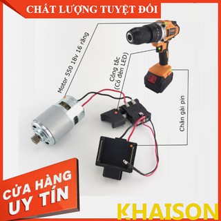 Motor 775 18v 16 răng kèm công tắc điều tốc và chân gài pin cho máy khoan 13mm chân Makita 18v