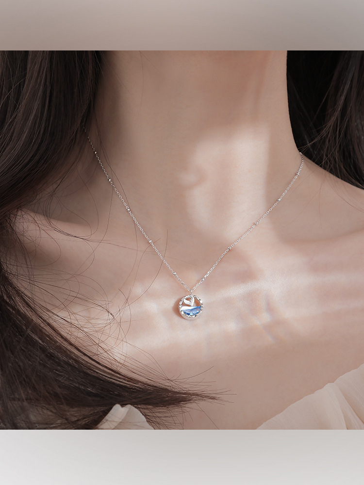 925 Sterling Silver Blue, Fishtail Necklace Design Clavicle Chain Female Niche High-Grade Light Luxury New Ins Style