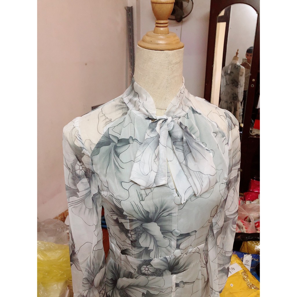 Đầm voan tơ họa tiết hoa 3D - Váy dạo phố công sở