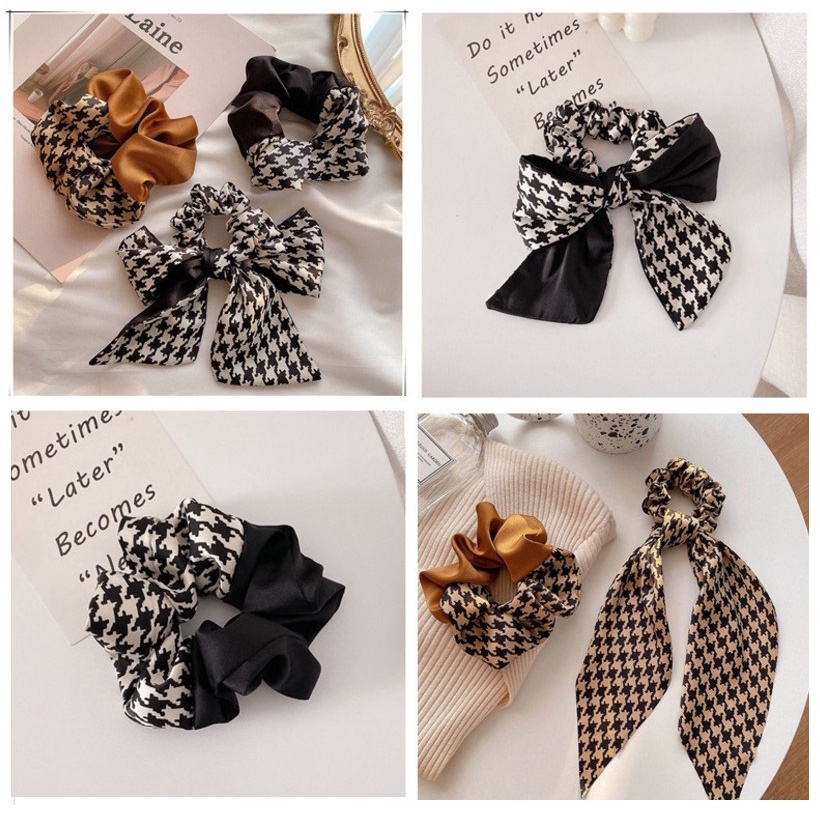Scrunchies cột tóc vải sọc thắt nơ và trơn nhiều kiểu hàn quốc S27