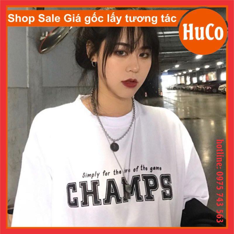 áo phông hè, thun tay lỡ CHAMPS chất cotton cổ tròn form thụng dấu quần thời trang nam nữ unisex freesize ulzzang giá rẻ