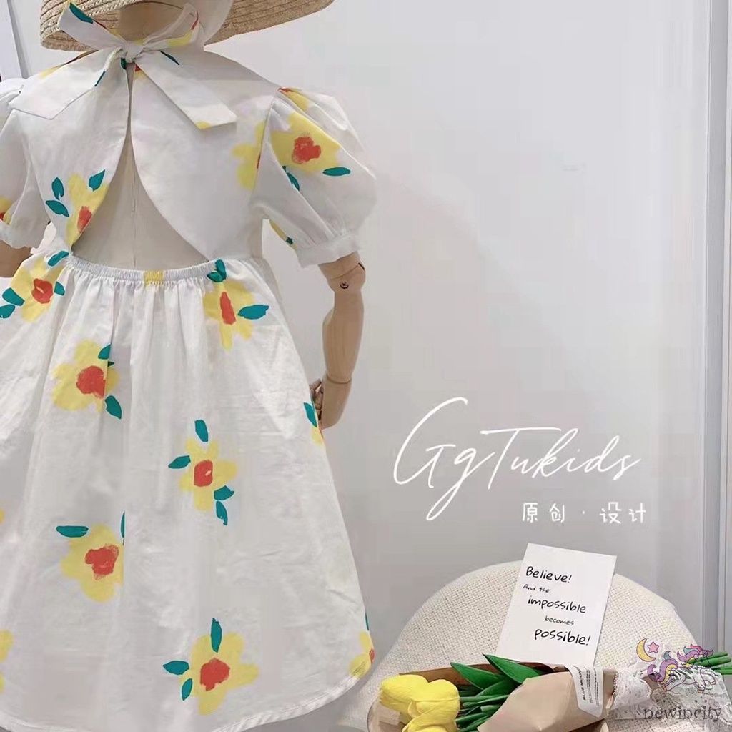 Đầm Công Chúa Hở Lưng Họa Tiết Hoa Dễ Thương Thời Trang Mùa Hè Cho Bé Gái