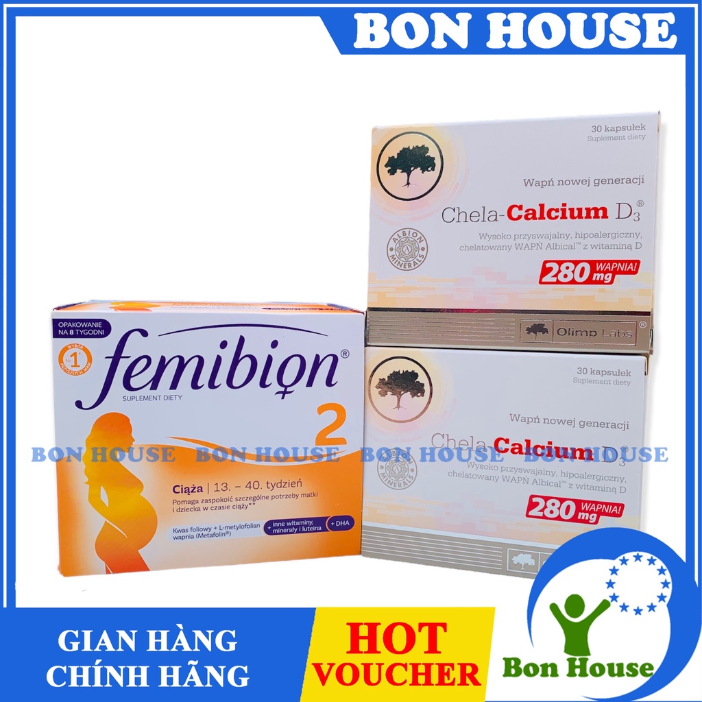 (CHÍNH HÃNG) VITAMIN BỔ BẦU FEMIBION SỐ 2 &amp; CHELA CALCIUM D3 TỪ TUẦN THỨ 13