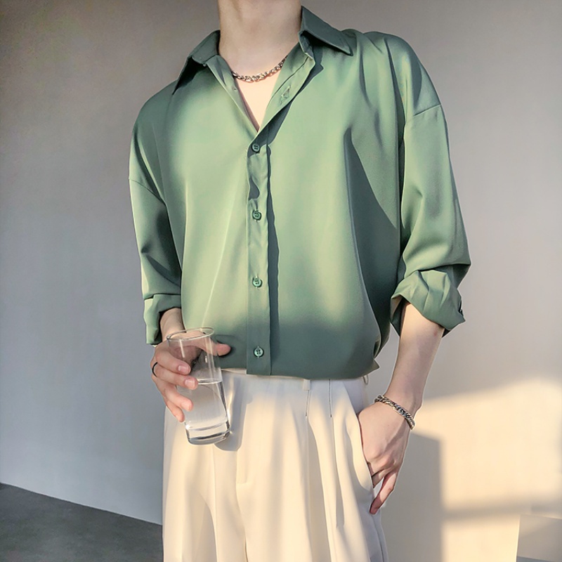 Áo sơ mi tay dài dáng rộng màu trơn phong cách Hàn Quốc thanh lịch dành cho nam nữ
