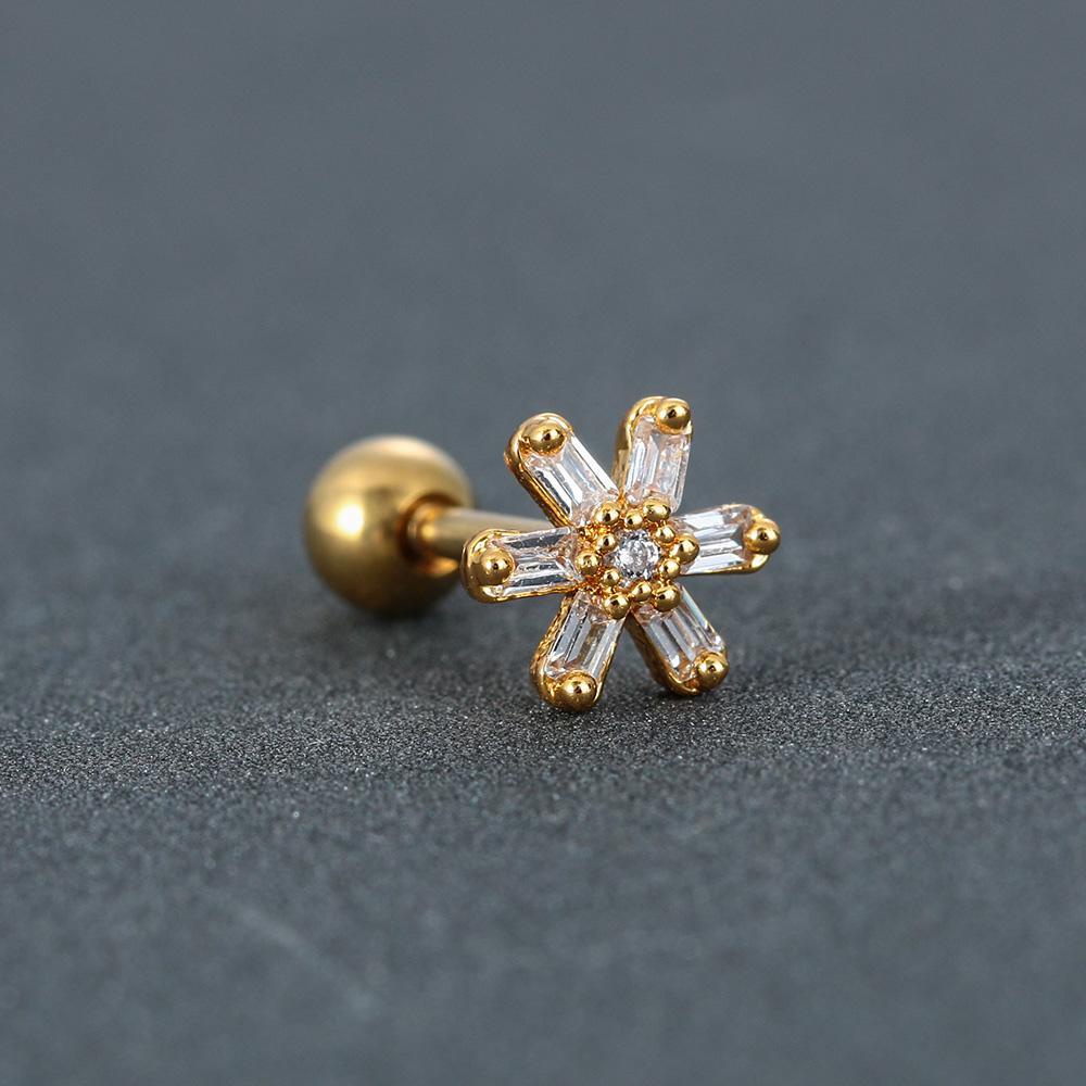NIUYOU 1 Khuyên Xỏ Sụn Tai Bằng Thép Không Gỉ Hình Hoa Và Tháp Eiffel Thời Trang CZ 1PC