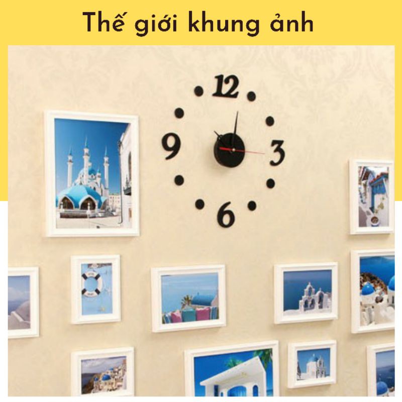 Khung ảnh bộ trang trí kèm đông hồ và decal love- tặng đinh không phải khoan tường