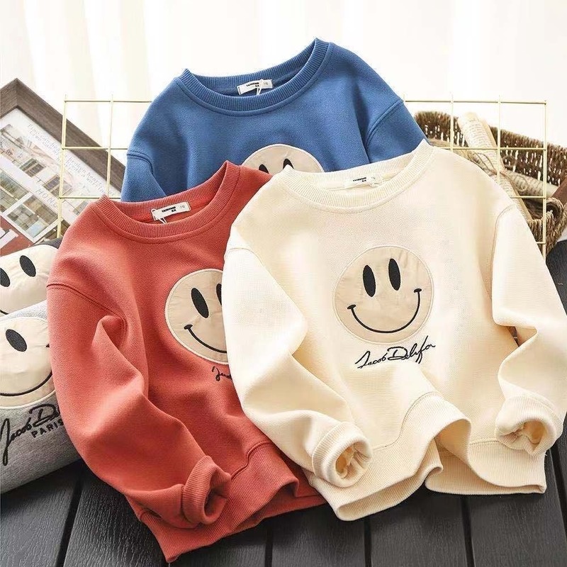 Áo Sweater chui đầu in hình mặt cười thời trang cho bé trai