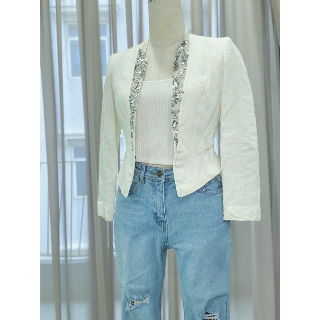 KHOÁC TRẮNG CROPTOP BLING BLING