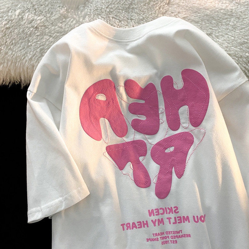 Áo Thun Tay Ngắn Dáng Rộng In Chữ Màu Xanh Dương Phong Cách Âu Mỹ Thời Trang Mùa Hè Cho Nam Và Nữ